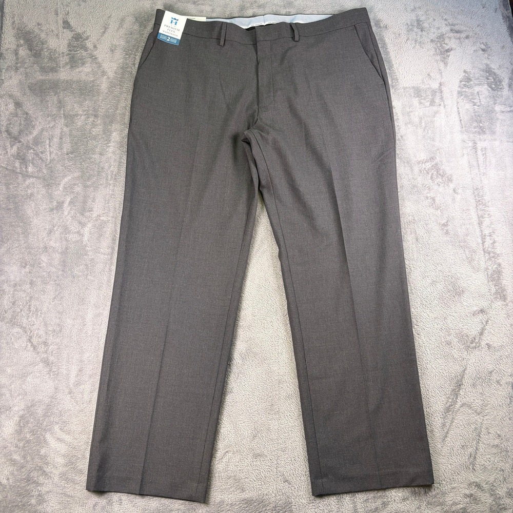 JM Haggar Dress Pants Men's 40x30 Gray Premium Flex Straight Fit Stretch NWT